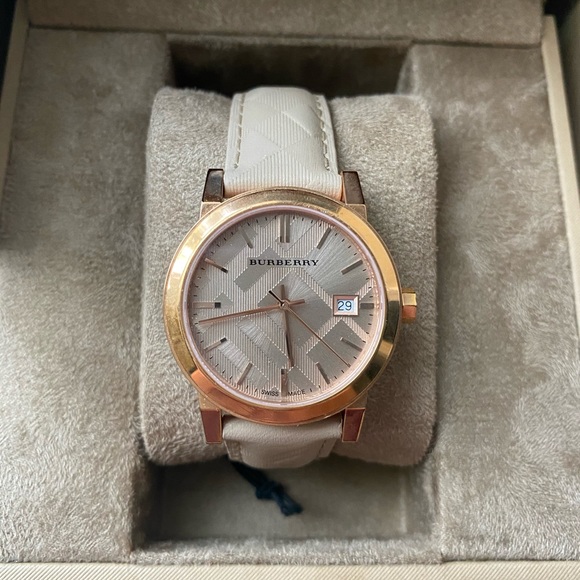 Nude Burberry watch with printed band - Picture 1 of 8